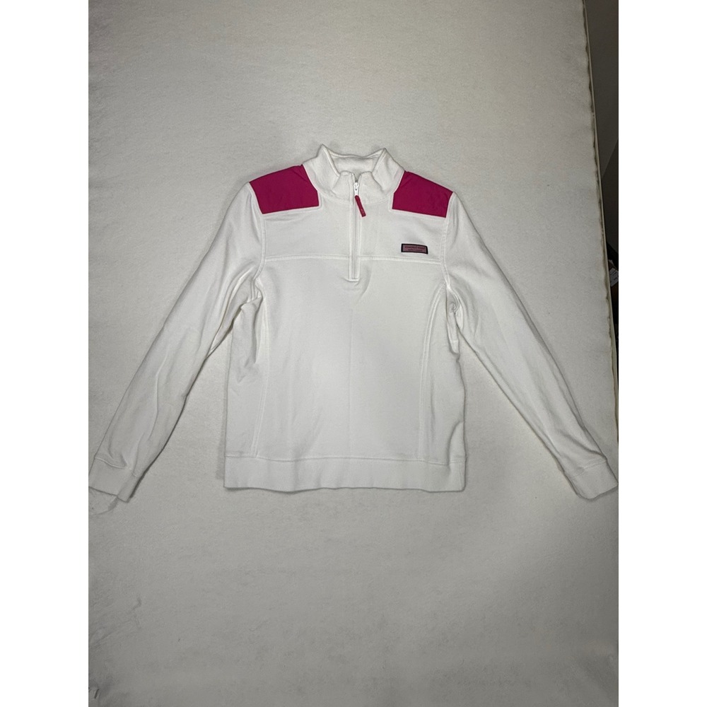 Vineyard Vines Womens Medium White Pink Colorblock Quarter Zip